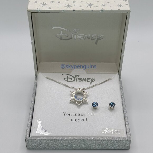 Disney Elsa Fine Silver Plated Necklace with Genuine Crystals, New - Picture 1 of 6